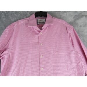 Charles Tyrwhitt Men's Pink Houndstooth Classic Fit Non Iron Shirt 17.5/38‎